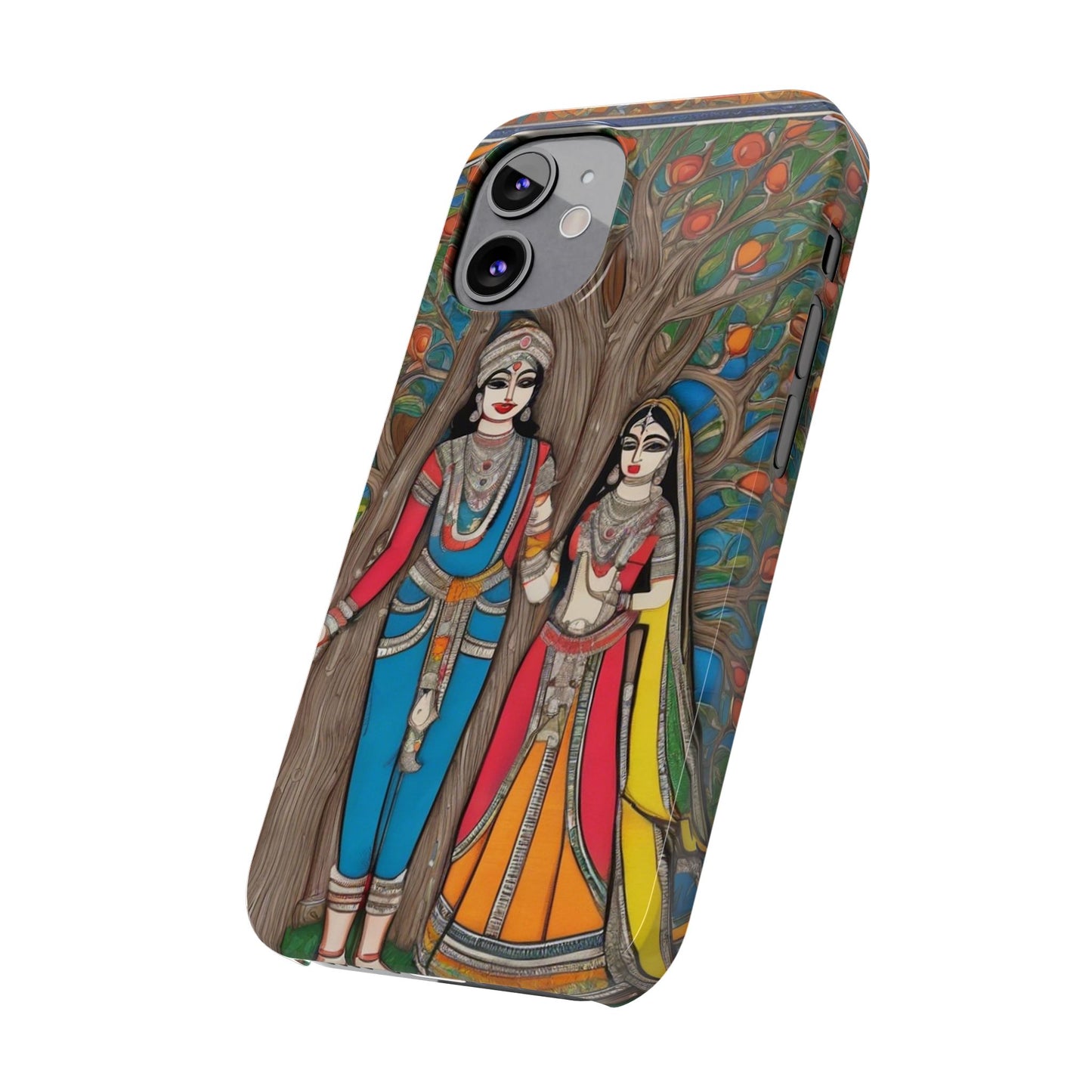 Classic Madhubani Radha Krishna Painting Night Slim Phone Case | Artloom Gallery