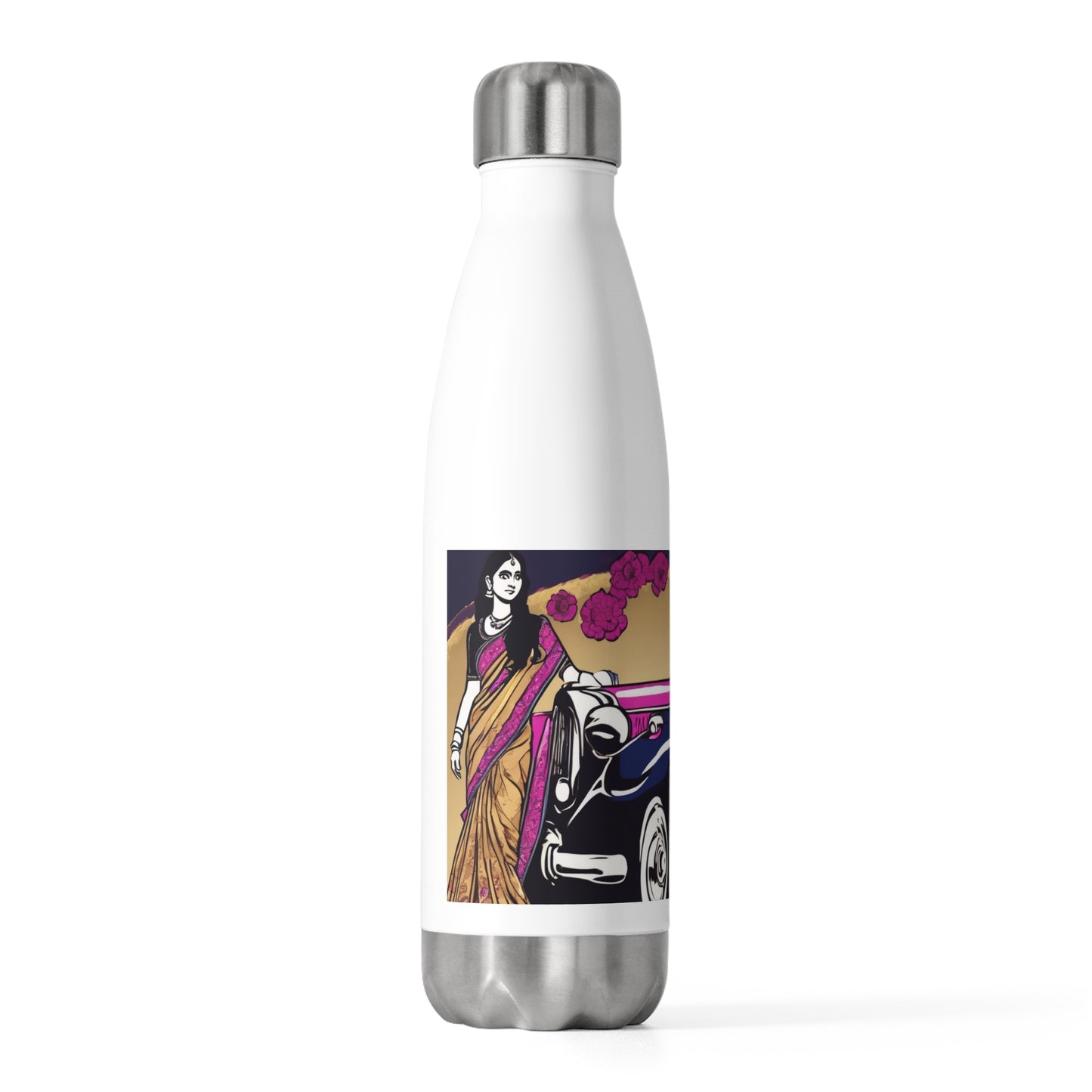 Bollywood Diva – Actress & Vintage Car - Artistic 20oz Insulated Bottle | Artloom Gallery