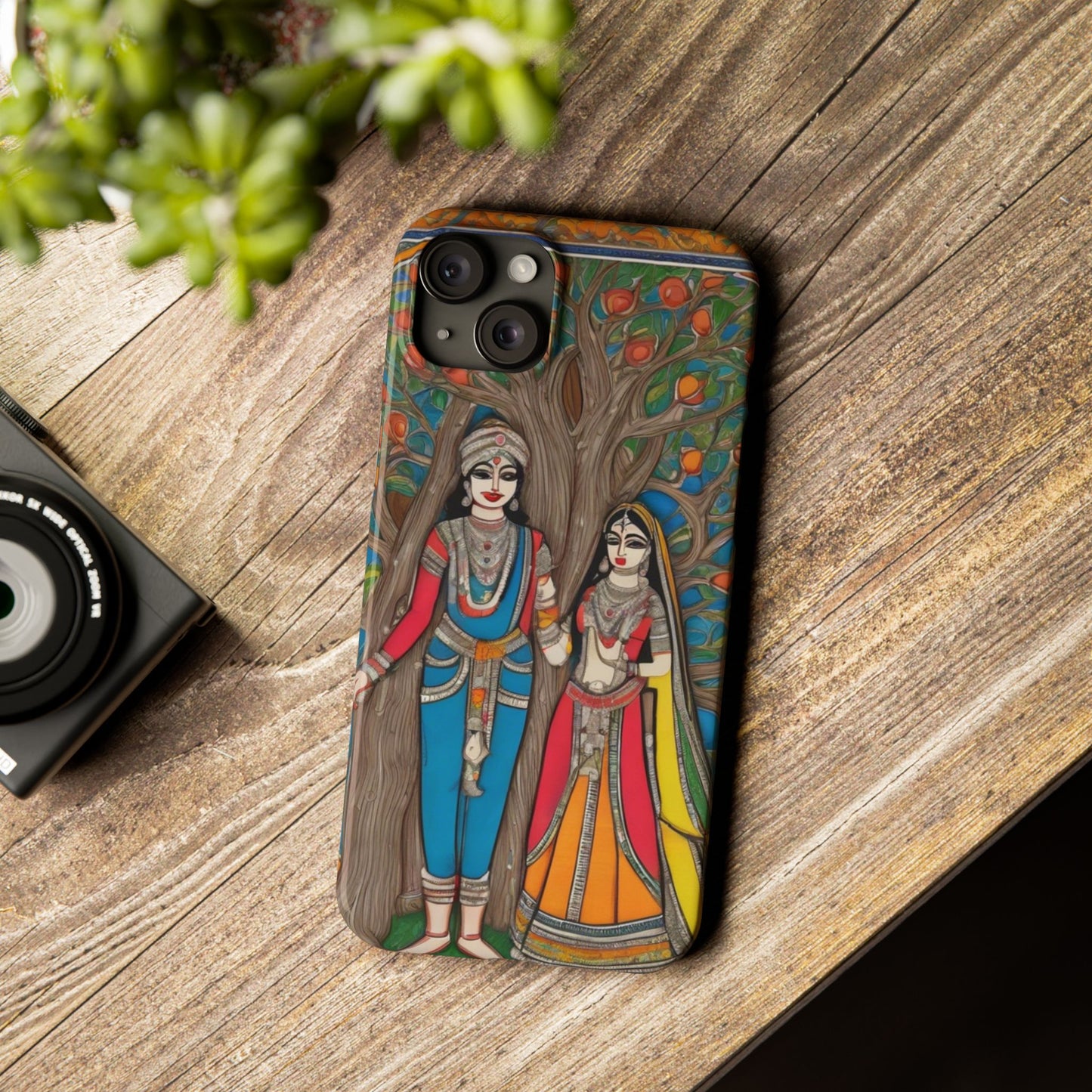 Classic Madhubani Radha Krishna Painting Night Slim Phone Case | Artloom Gallery
