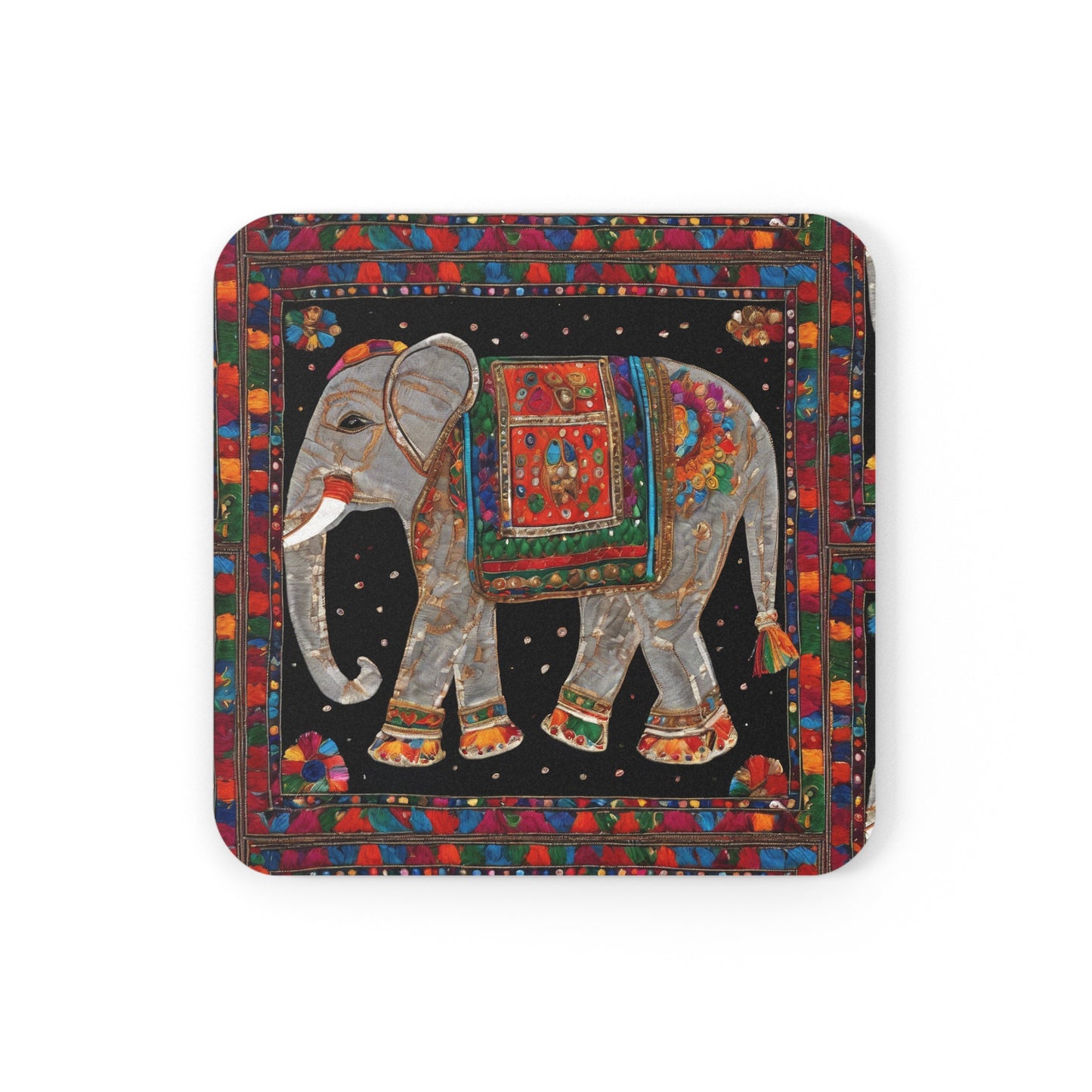 Rajasthani Elephant – Madhubani Coaster Set (Square & Round) | Artloom Gallery