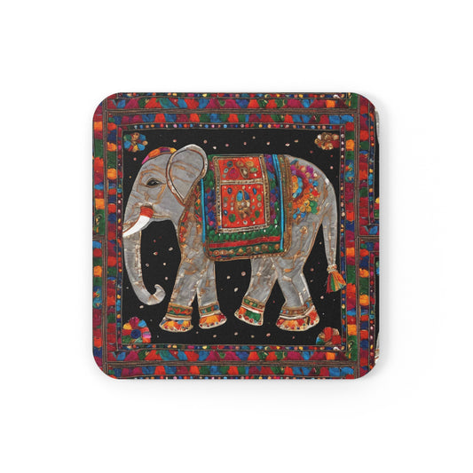 Rajasthani Elephant – Madhubani Coaster Set (Square & Round) | Artloom Gallery