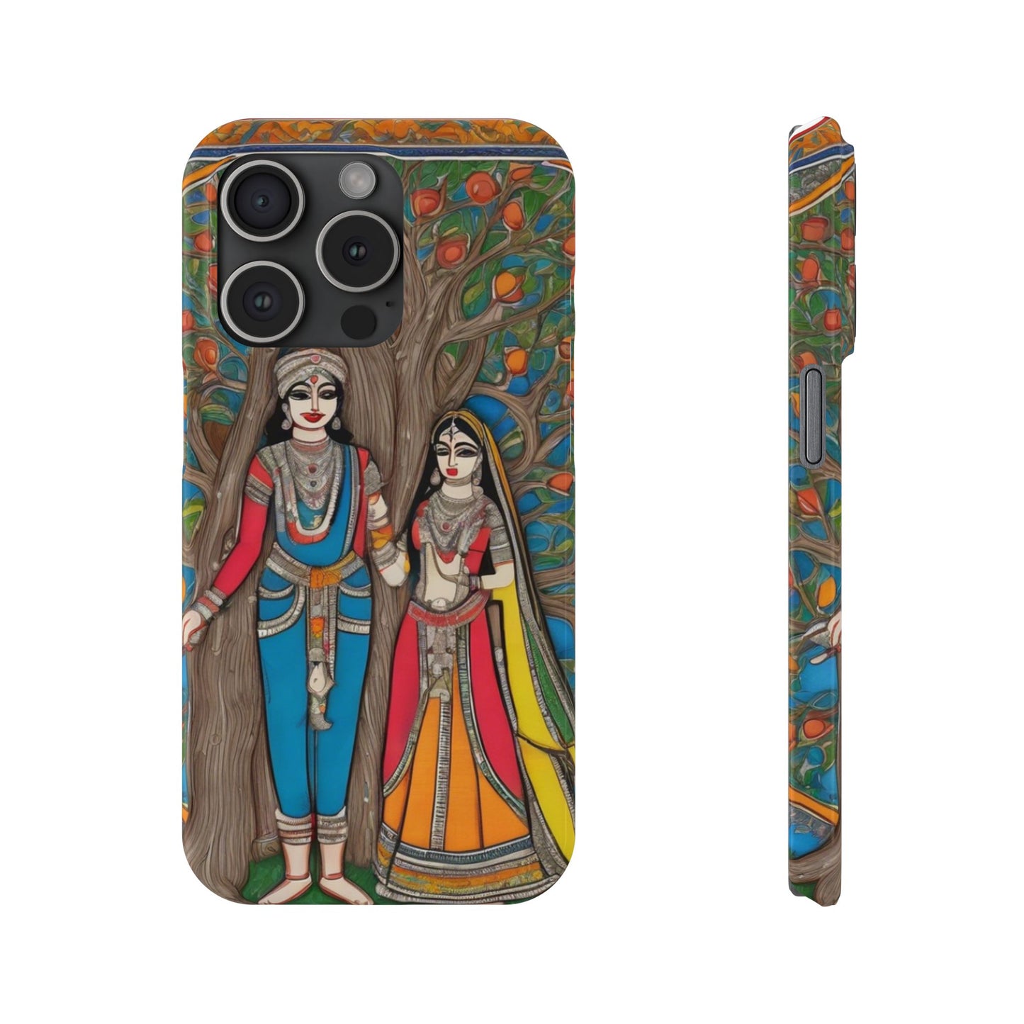 Classic Madhubani Radha Krishna Painting Night Slim Phone Case | Artloom Gallery