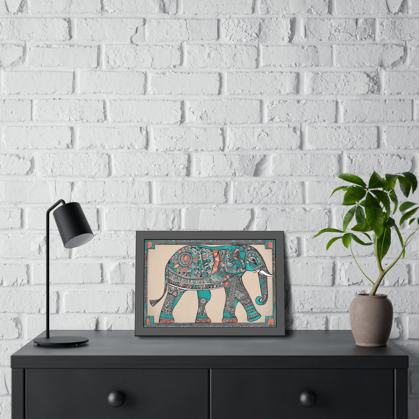 Art Deco Mandala Style Elephant - Wooden Frame Museum Quality Art Print