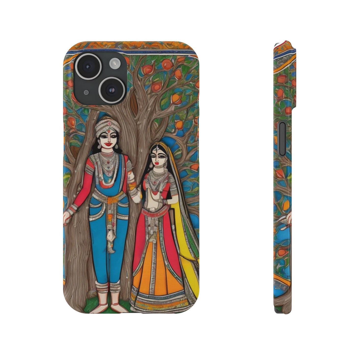Classic Madhubani Radha Krishna Painting Night Slim Phone Case | Artloom Gallery