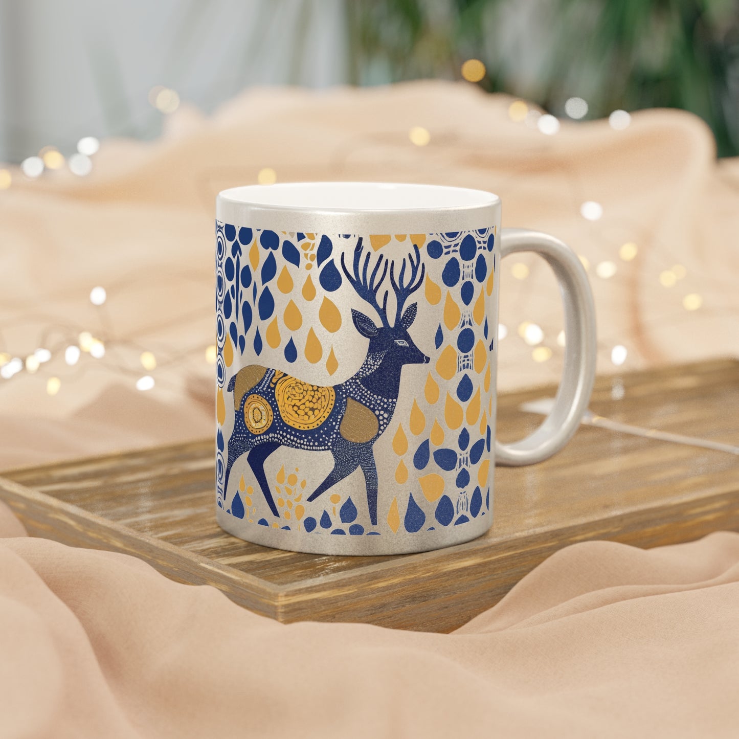 Gond Tribal Deer Design – Metallic Coffee Mug (Gold/Silver, 11oz) | Artloom Gallery