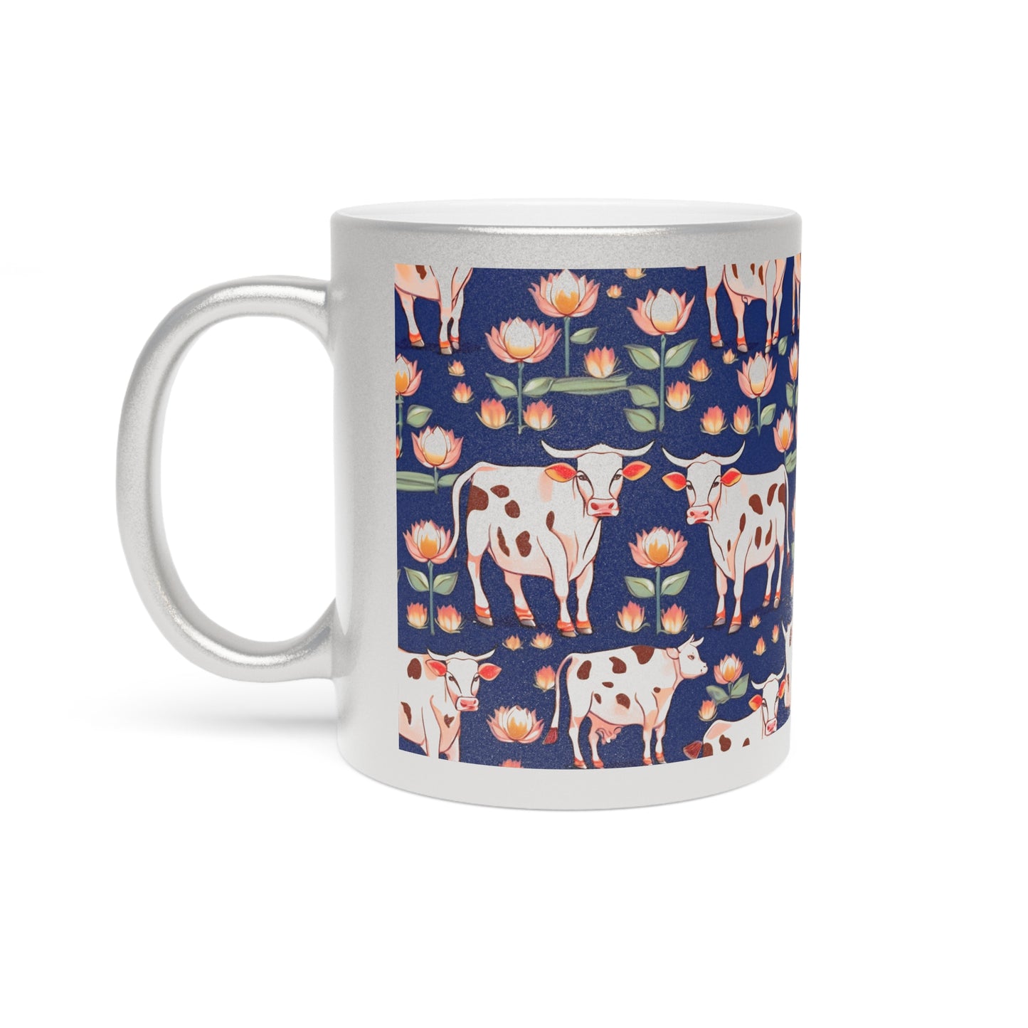 Pichwai Cows and Lotus – Metallic Coffee Mug (Gold/Silver, 11oz) | Artloom Gallery