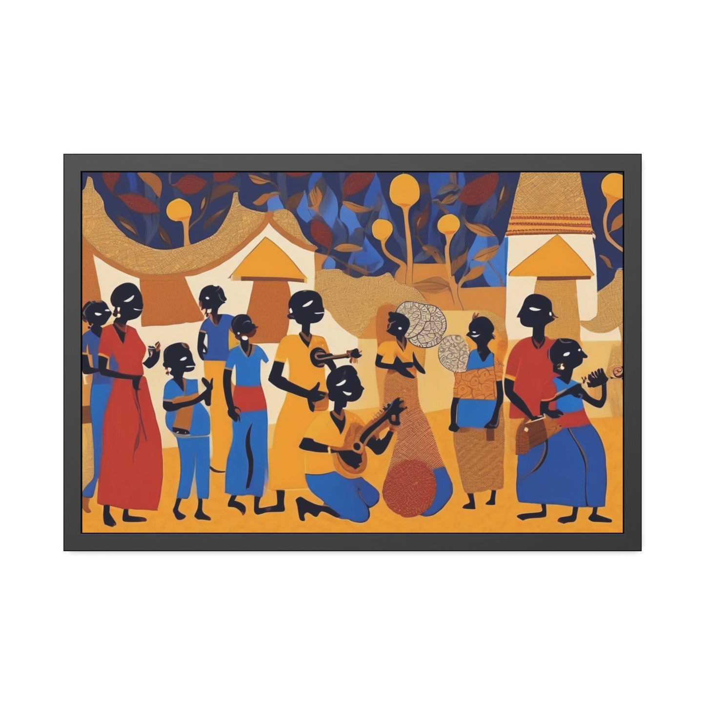 Tribal Art Colorful Celebration - Wooden Frame Museum Quality Art Print
