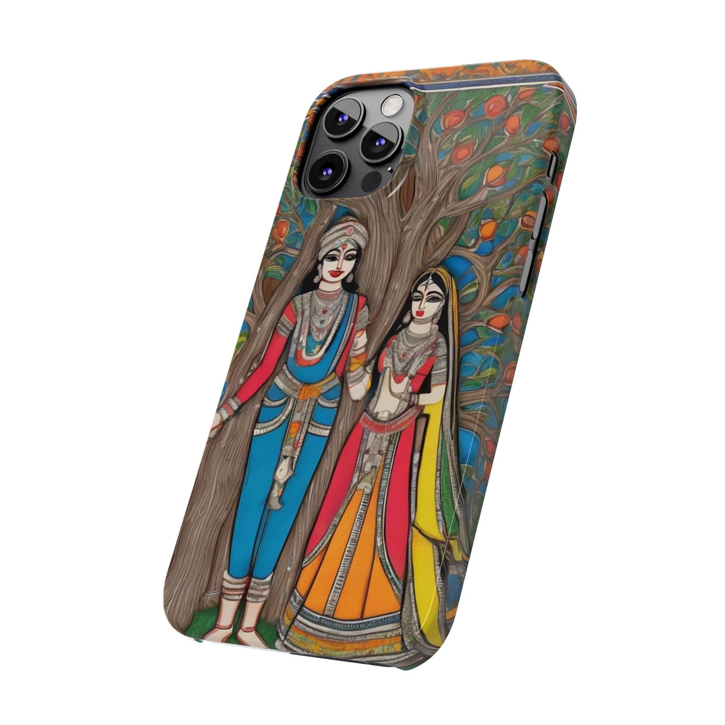 Classic Madhubani Radha Krishna Painting Night Slim Phone Case | Artloom Gallery