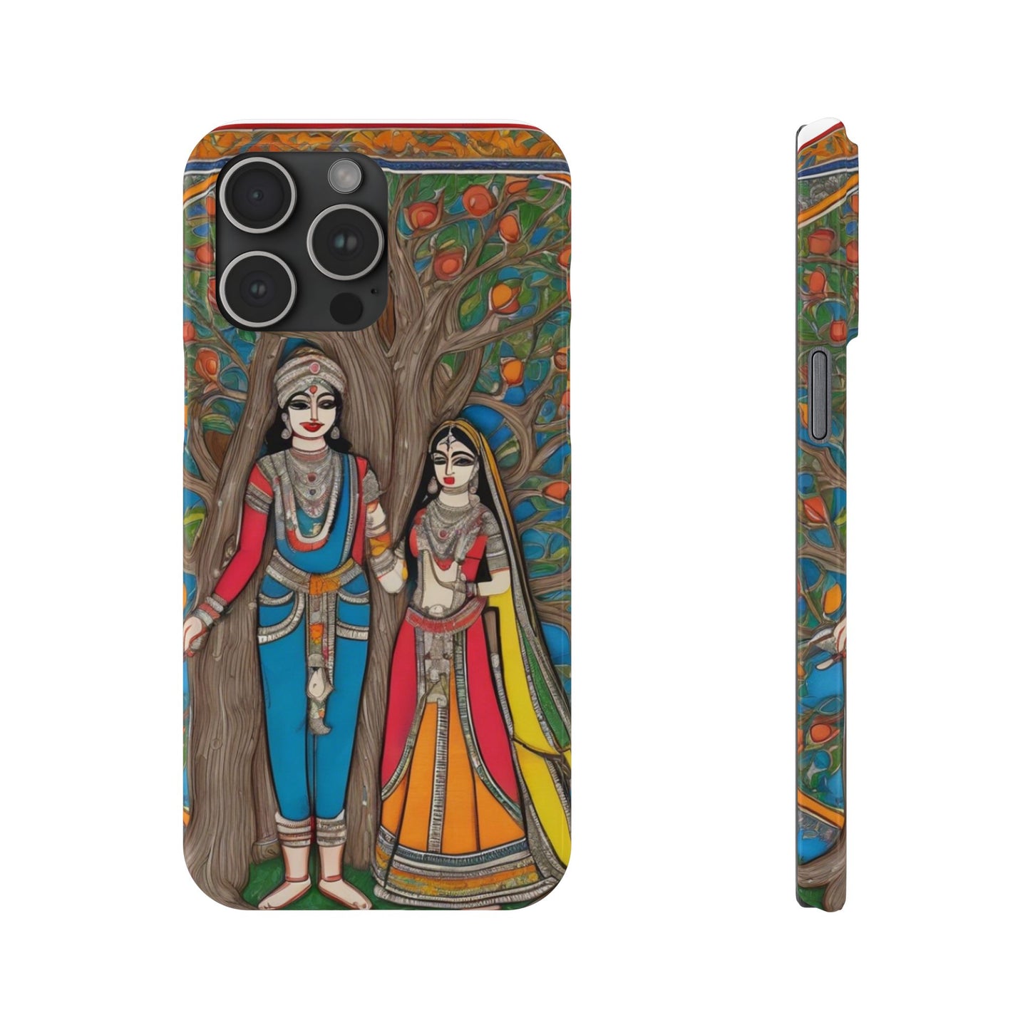 Classic Madhubani Radha Krishna Painting Night Slim Phone Case | Artloom Gallery