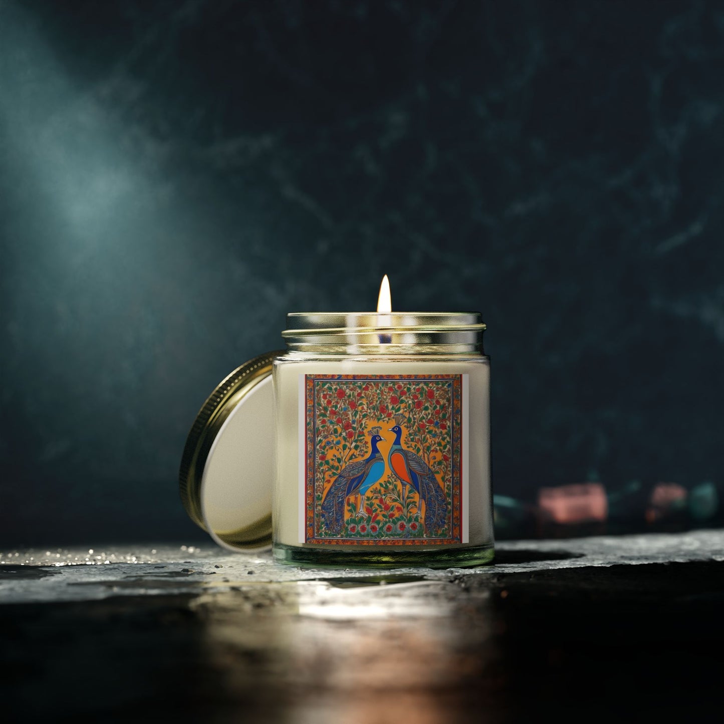 Auspicious Peacocks Scented Candle (4oz, 9oz) | Artloom Gallery