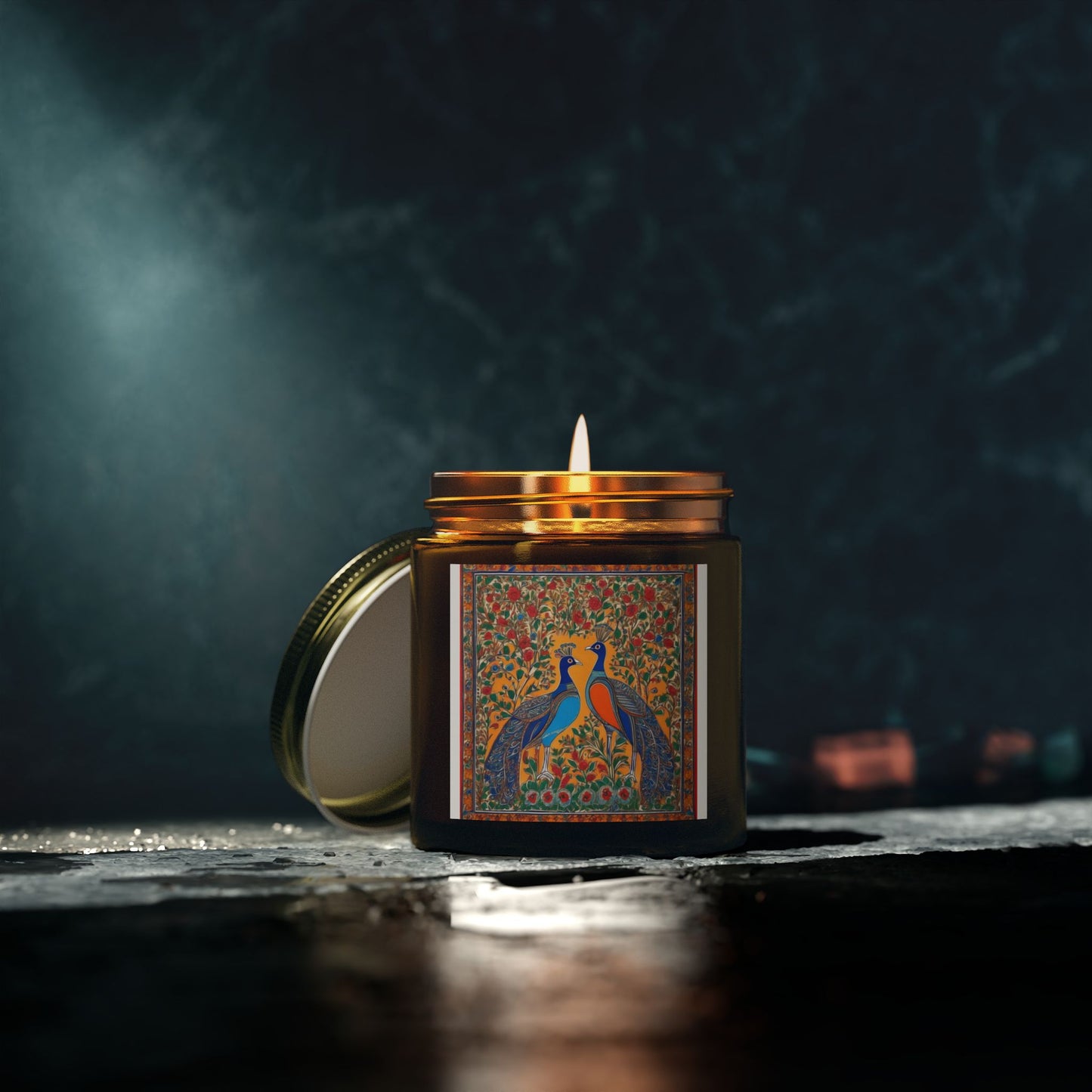 Auspicious Peacocks Scented Candle (4oz, 9oz) | Artloom Gallery