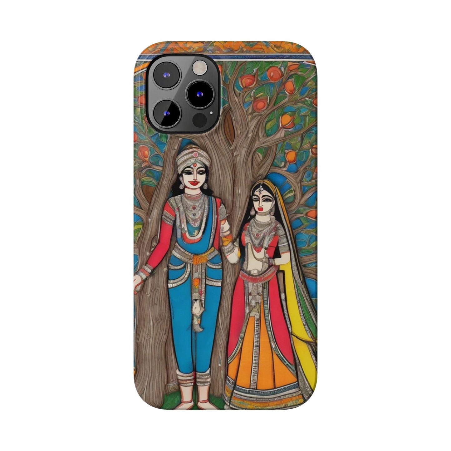 Classic Madhubani Radha Krishna Painting Night Slim Phone Case | Artloom Gallery