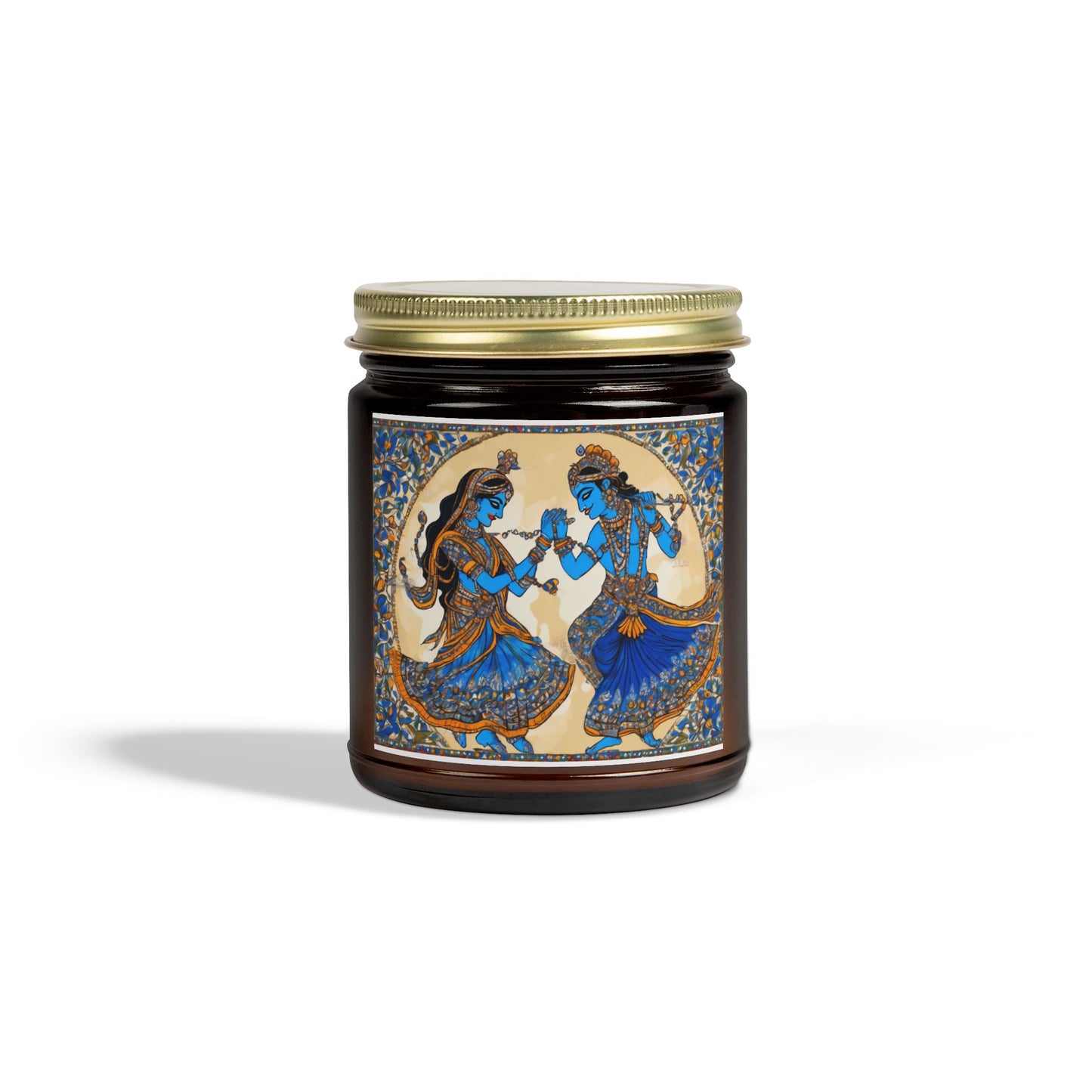 Dancing Radha Krishna - Kalamkari Art Scented Candle (4oz, 9oz) | Artloom Gallery