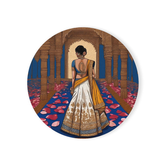 Indian Bride Walking the Aisle – Artistic Coaster Set (Square & Round) | Artloom Gallery
