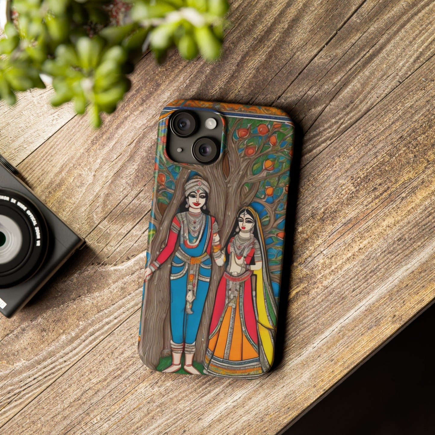 Classic Madhubani Radha Krishna Painting Night Slim Phone Case | Artloom Gallery