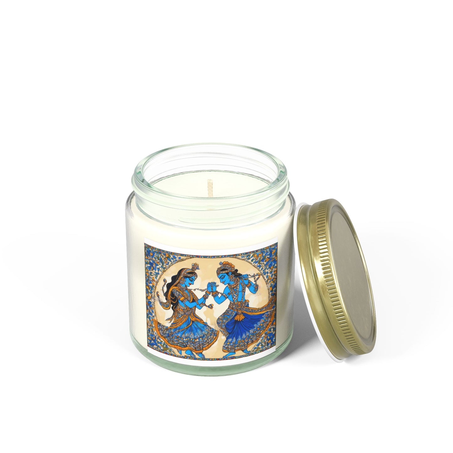 Dancing Radha Krishna - Kalamkari Art Scented Candle (4oz, 9oz) | Artloom Gallery