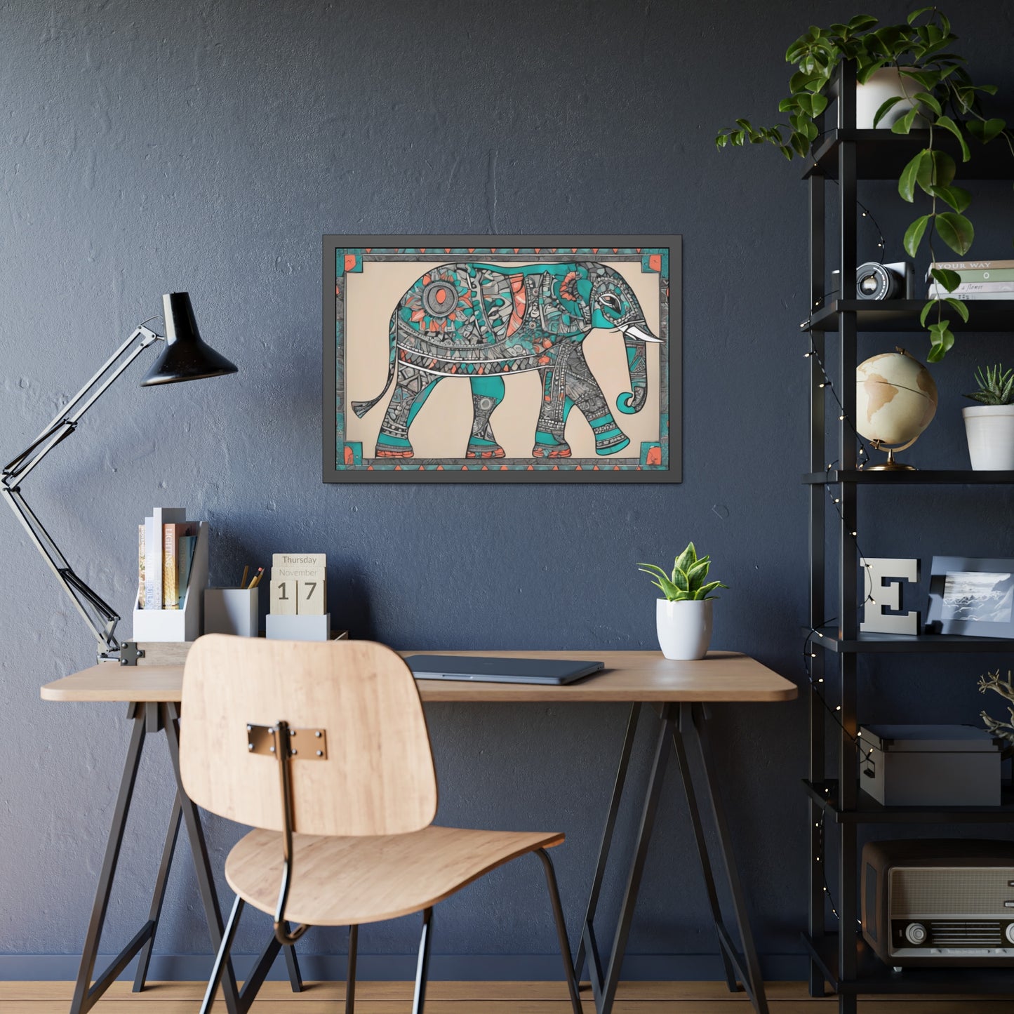 Art Deco Mandala Style Elephant - Wooden Frame Museum Quality Art Print