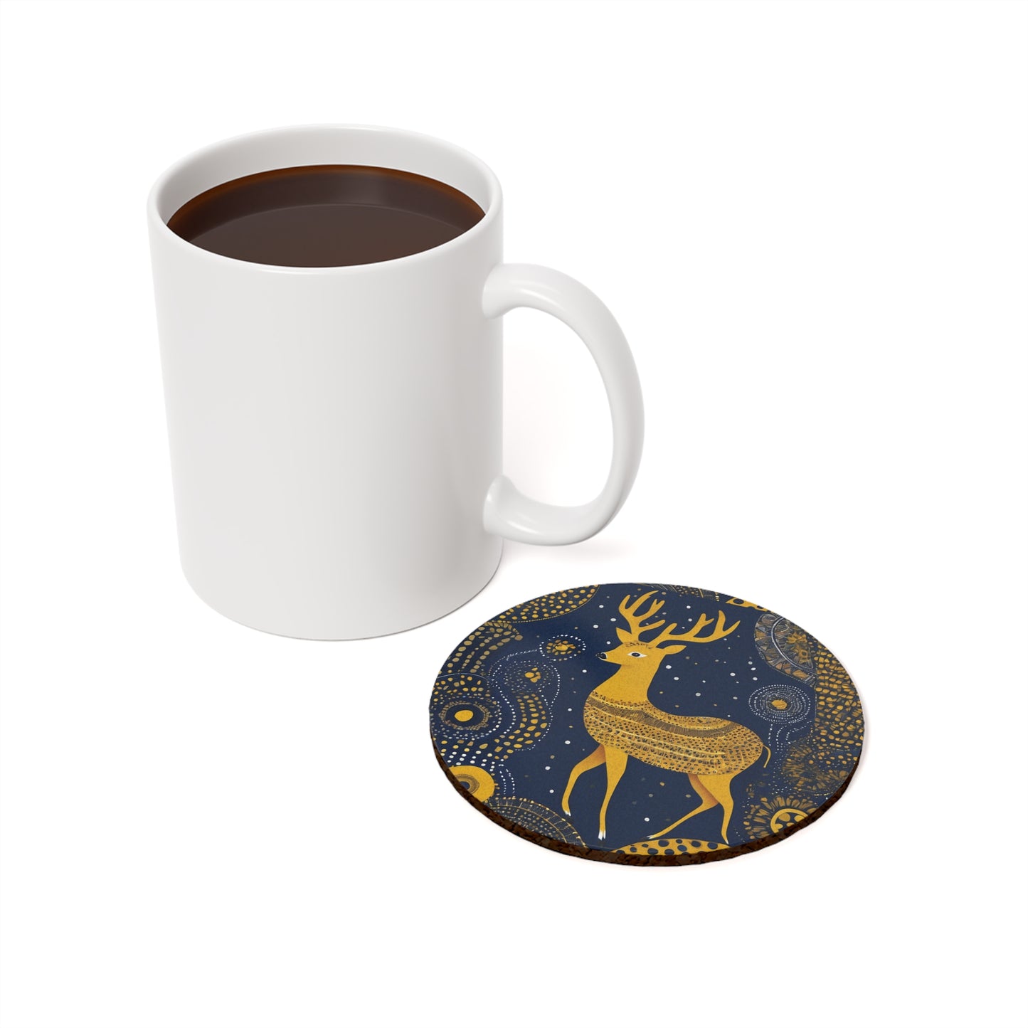Dancing Deer – Gond Tribal Art Coaster Set (Square & Round) | Artloom Gallery