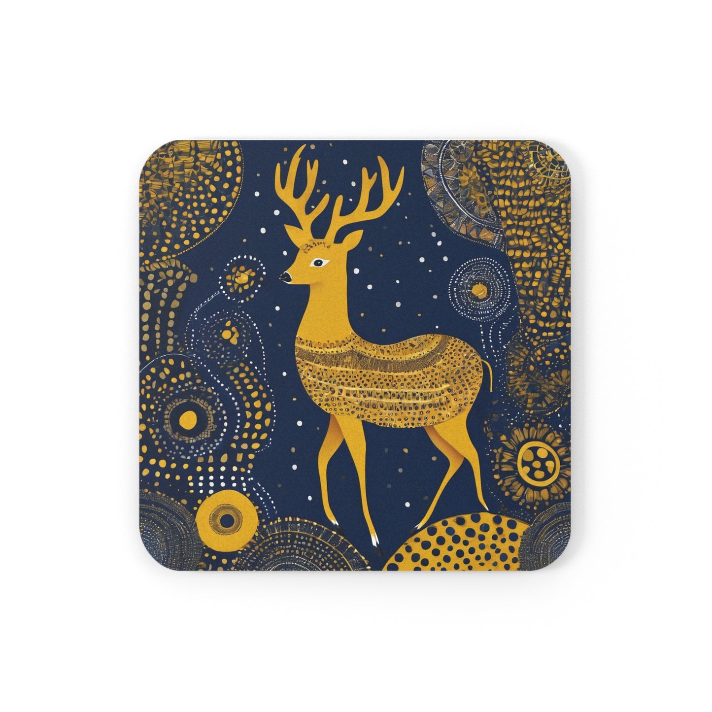 Dancing Deer – Gond Tribal Art Coaster Set (Square & Round) | Artloom Gallery