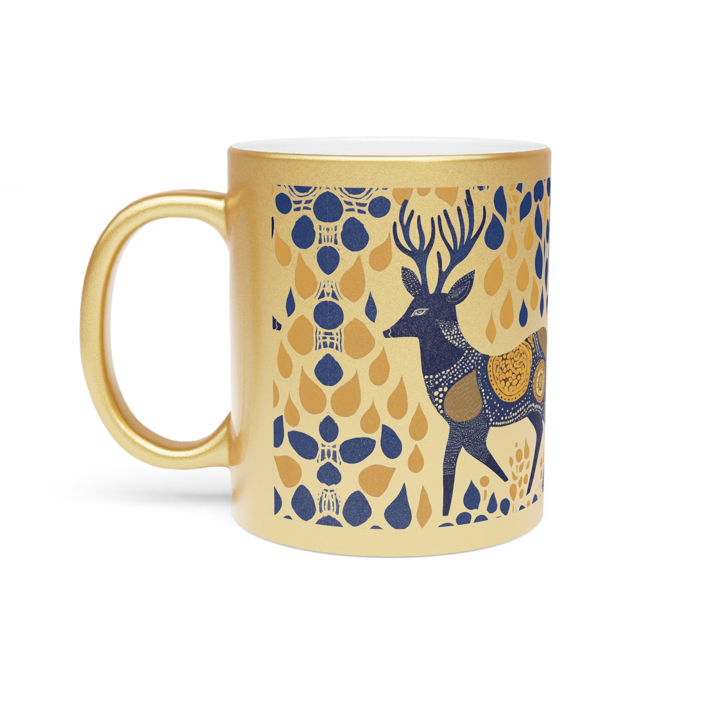 Gond Tribal Deer Design – Metallic Coffee Mug (Gold/Silver, 11oz) | Artloom Gallery