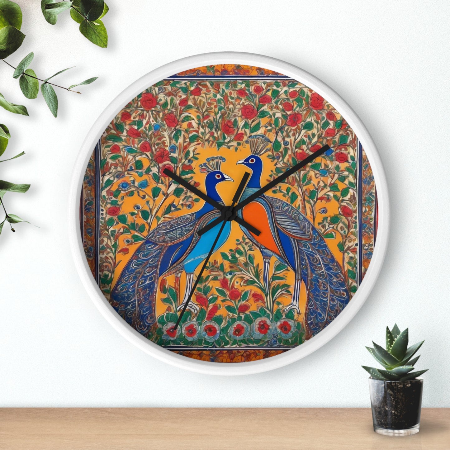 Auspicious Peacocks – Boho Wall Clock | Artloom Gallery