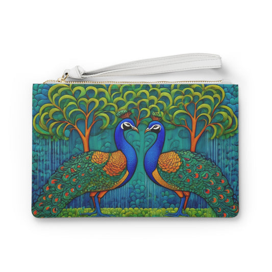 Gond Art – Dancing Peacocks in the Rain | Elegant Clutch Bag | Artloom Gallery