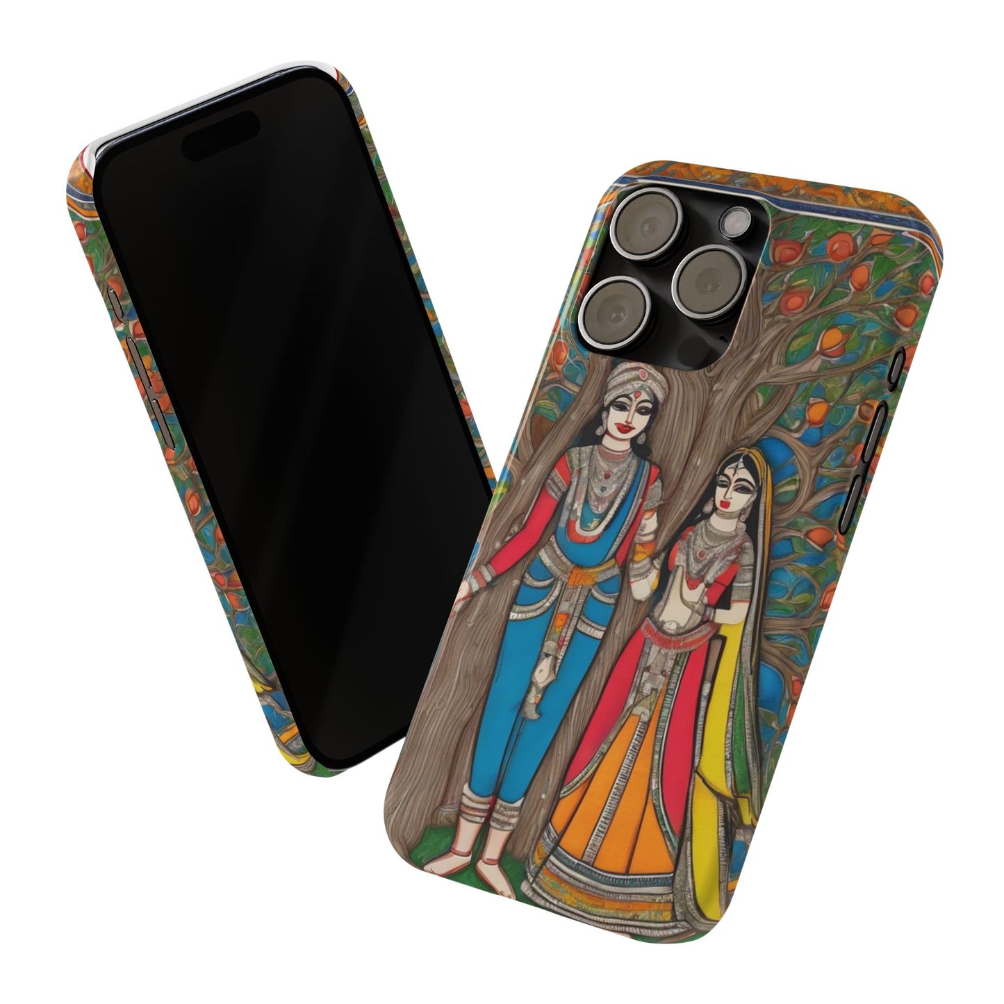 Classic Madhubani Radha Krishna Painting Night Slim Phone Case | Artloom Gallery