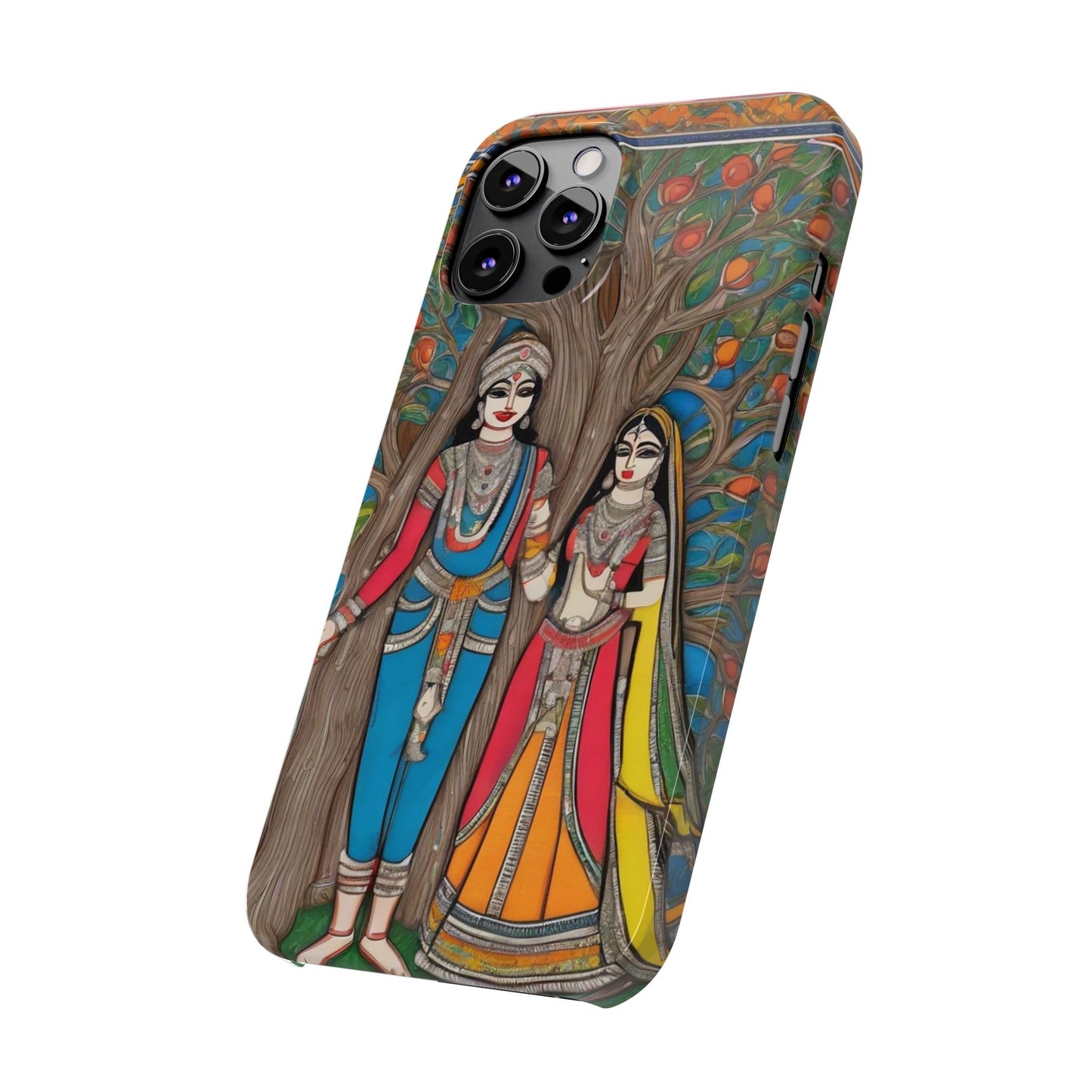 Classic Madhubani Radha Krishna Painting Night Slim Phone Case | Artloom Gallery