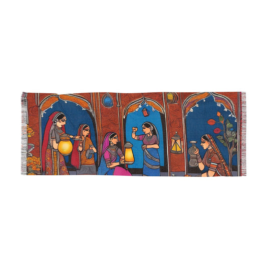 Lighting The Lamps – Rajasthani Design Light Scarf (27x71 in) | Artloom Gallery