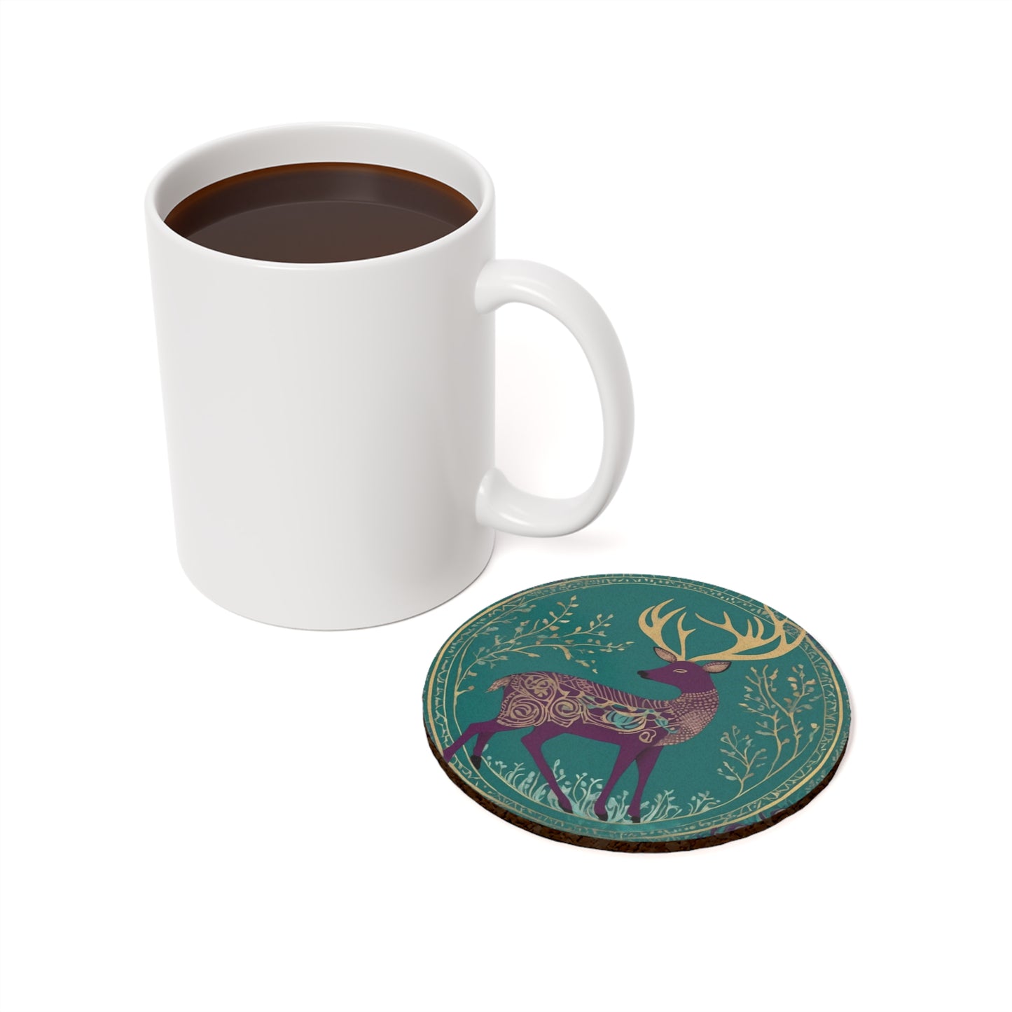 Deer In The Forest– Art Deco Coaster Set (Square & Round) | Artloom Gallery