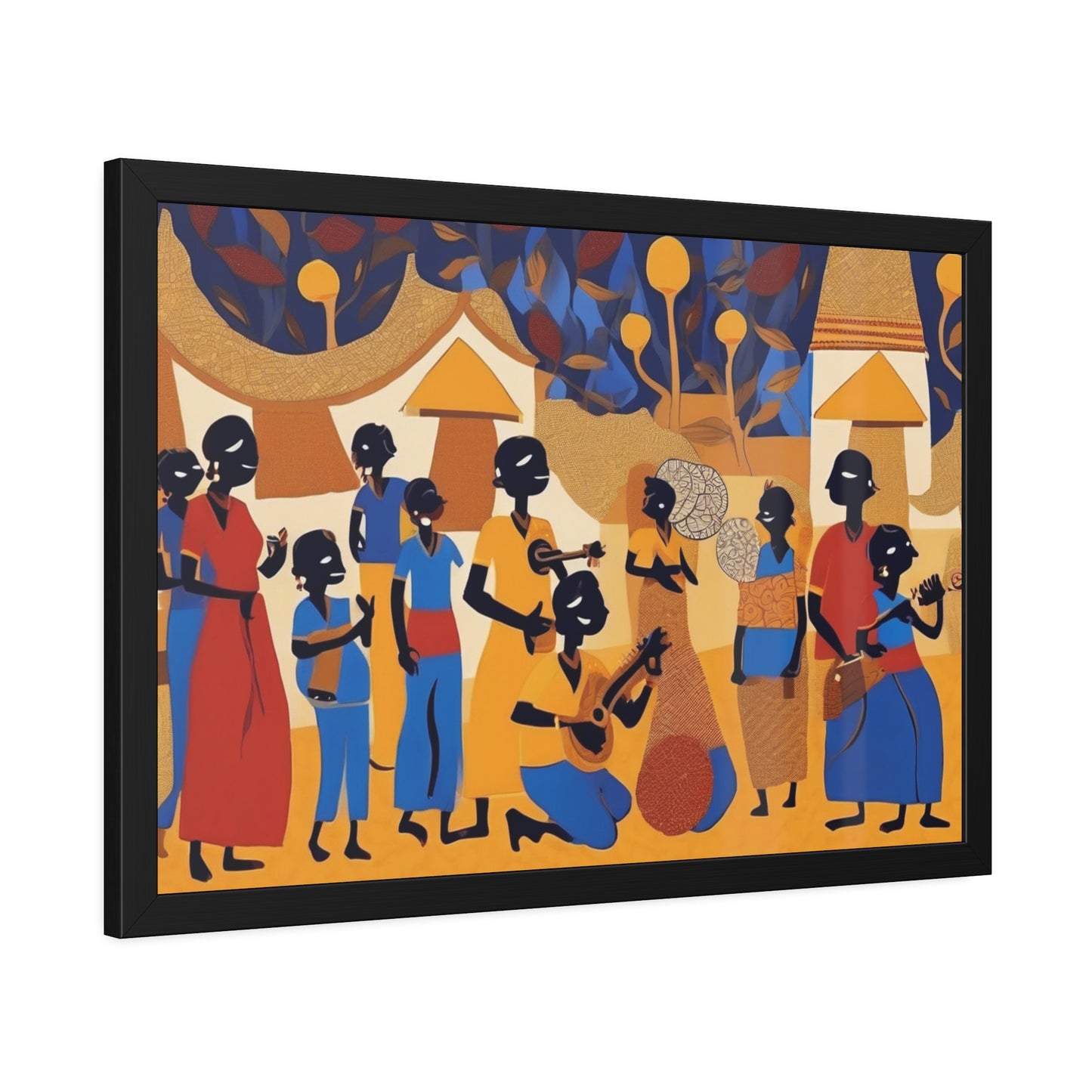 Tribal Art Colorful Celebration - Wooden Frame Museum Quality Art Print