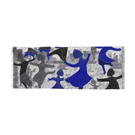 Dancing In The Rain Warli Painting Print – Light Scarf (27x71 in) | Artloom Gallery