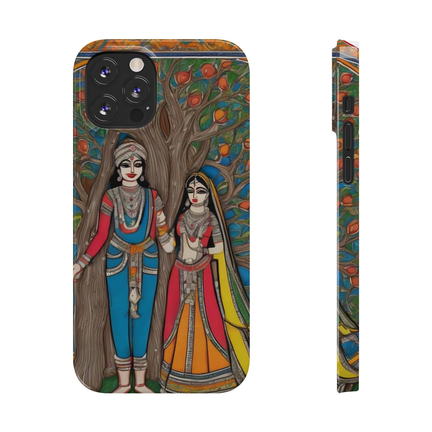 Classic Madhubani Radha Krishna Painting Night Slim Phone Case | Artloom Gallery