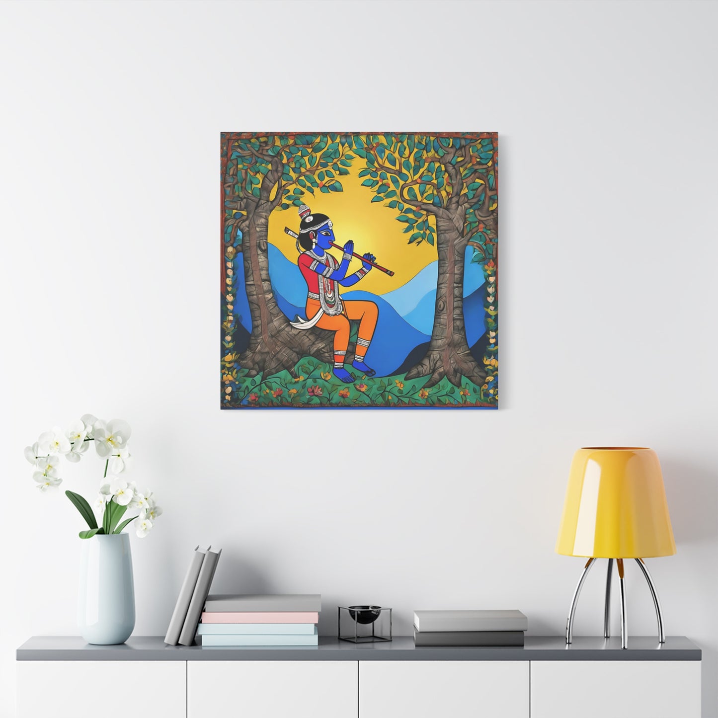 Lord Krishna Madhubani Style Canvas Print | Artloom Gallery