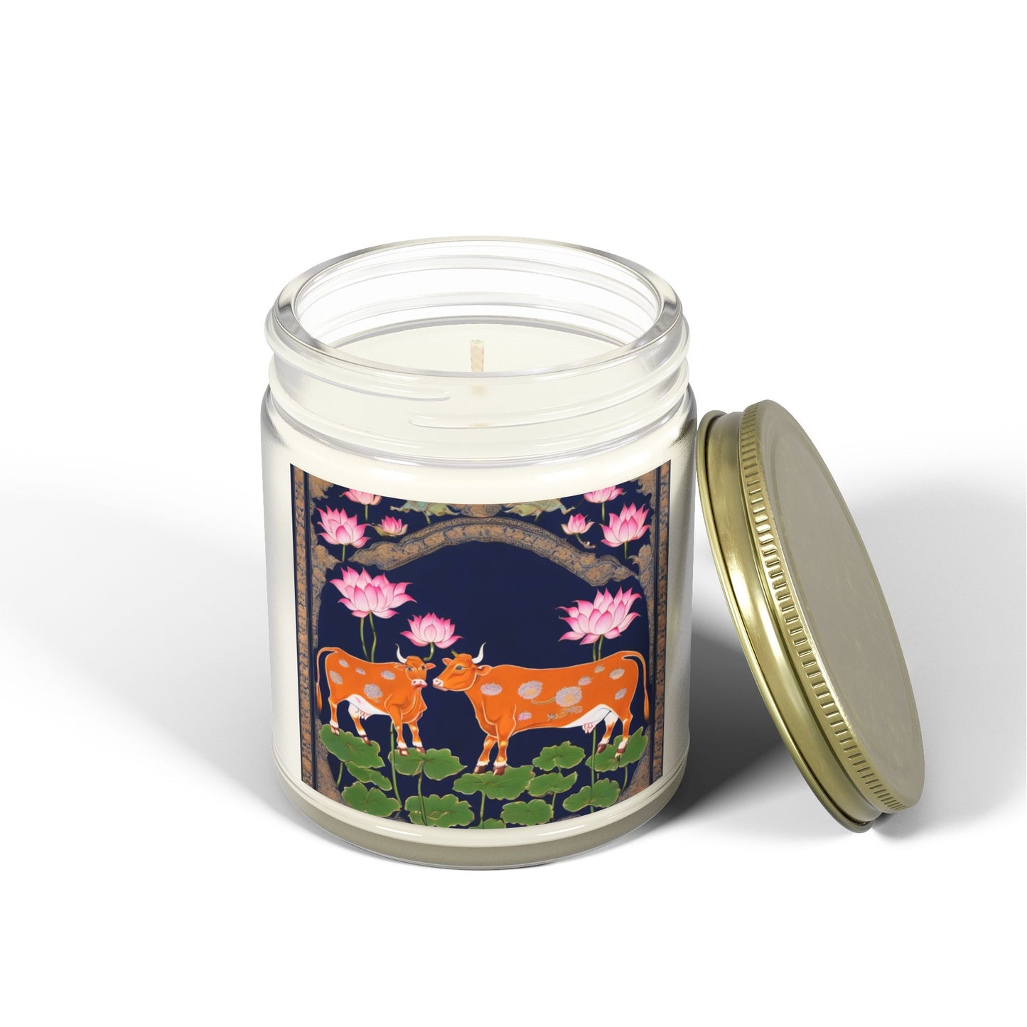 Cows and Lotus - Pichwai Art Scented Candle (4oz, 9oz) | Artloom Gallery