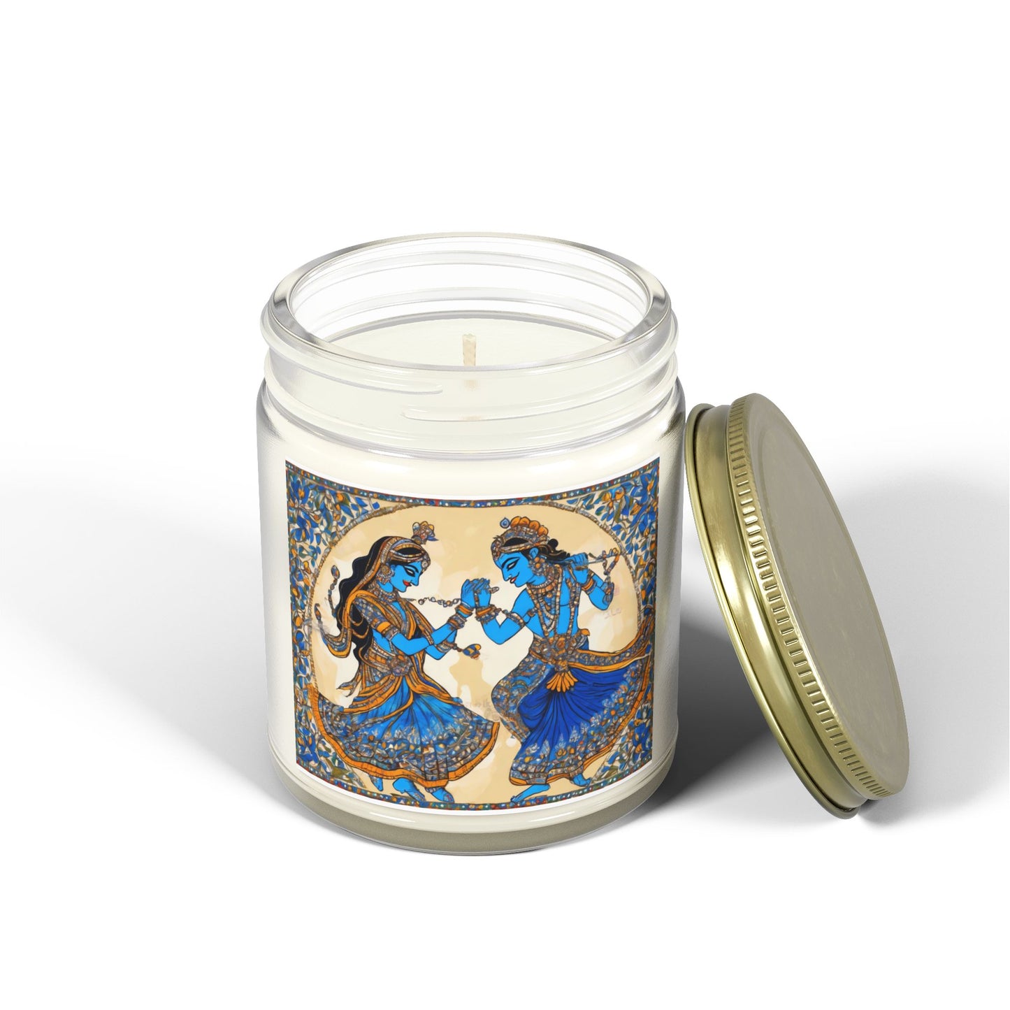 Dancing Radha Krishna - Kalamkari Art Scented Candle (4oz, 9oz) | Artloom Gallery
