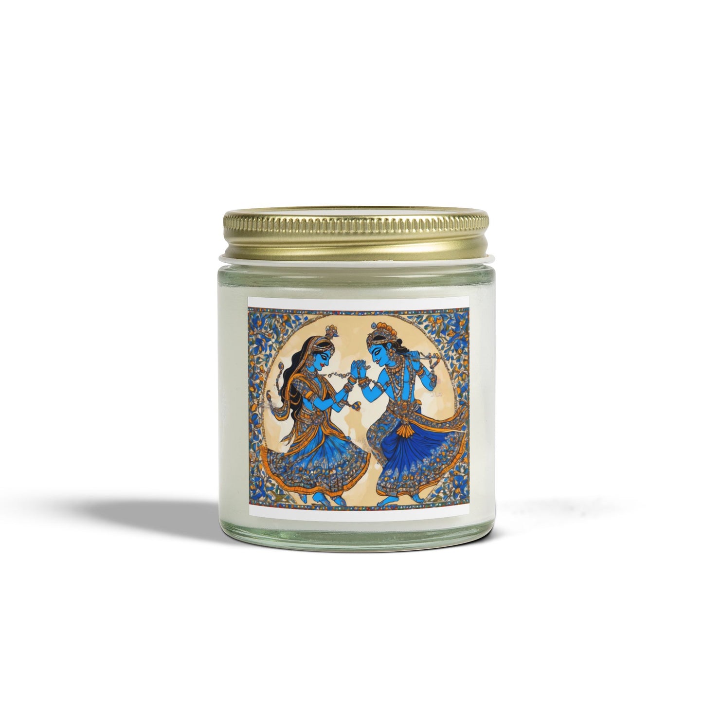 Dancing Radha Krishna - Kalamkari Art Scented Candle (4oz, 9oz) | Artloom Gallery