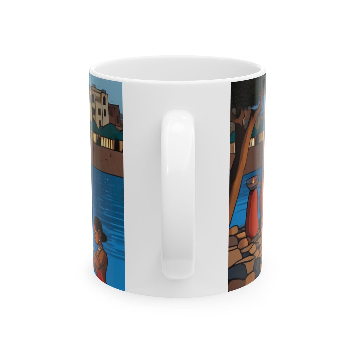 Festive Diwali Mug – Riverbank Diyas Design (11oz/15oz) | Artloom Gallery