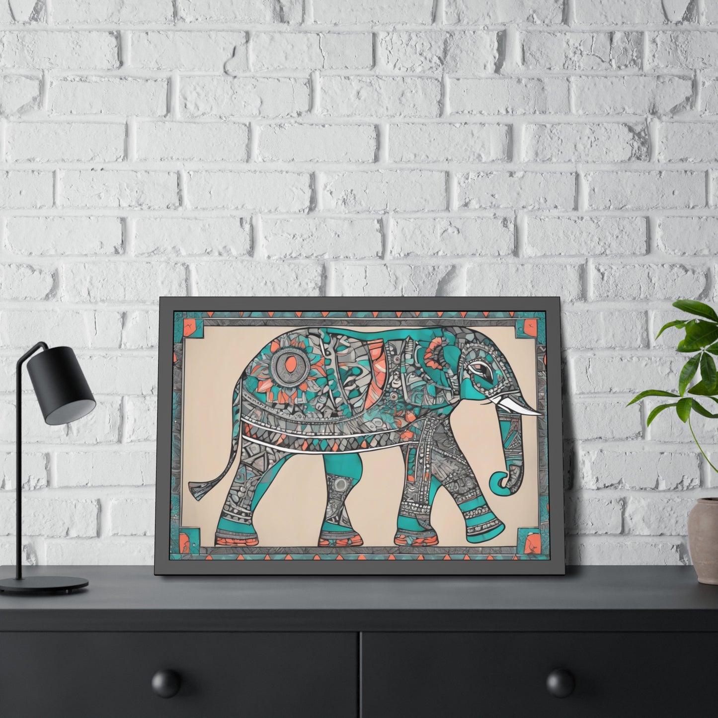 Art Deco Mandala Style Elephant - Wooden Frame Museum Quality Art Print