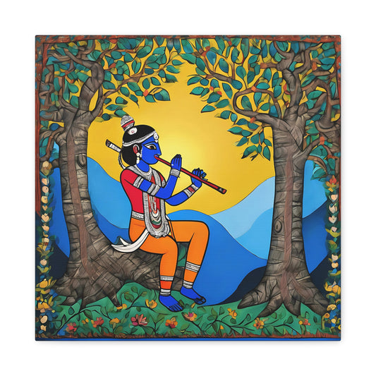 Lord Krishna Madhubani Style Canvas Print | Artloom Gallery