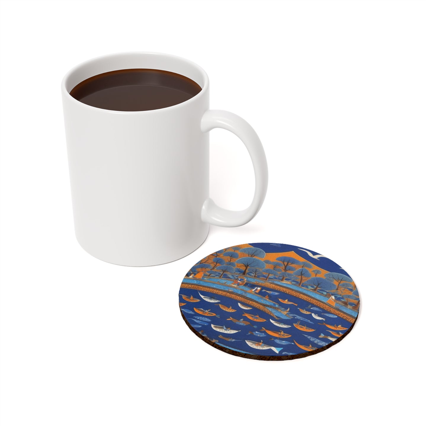 Gond Art – River Journey | Coaster Set (Square & Round) | Artloom Gallery