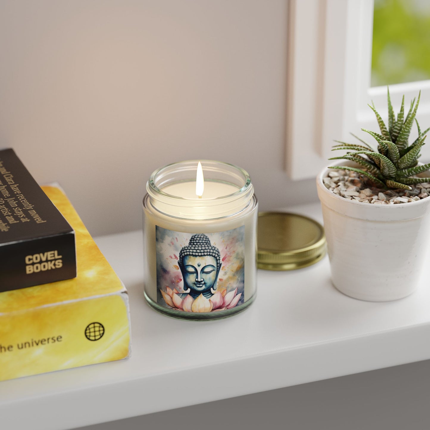 Serene Buddha in Water Color Scented Candle (4oz, 9oz) | Artloom Gallery