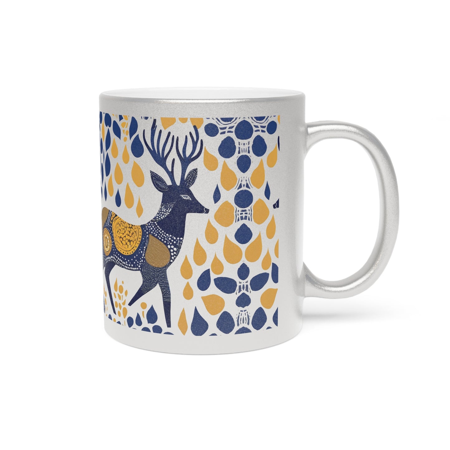 Gond Tribal Deer Design – Metallic Coffee Mug (Gold/Silver, 11oz) | Artloom Gallery