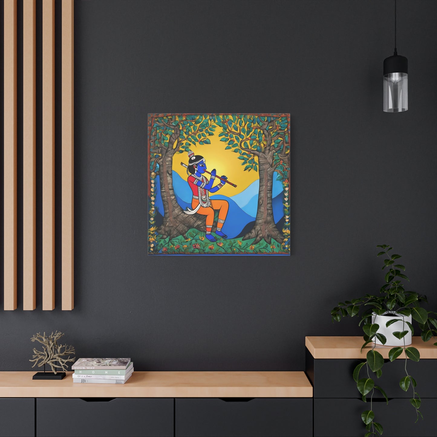 Lord Krishna Madhubani Style Canvas Print | Artloom Gallery