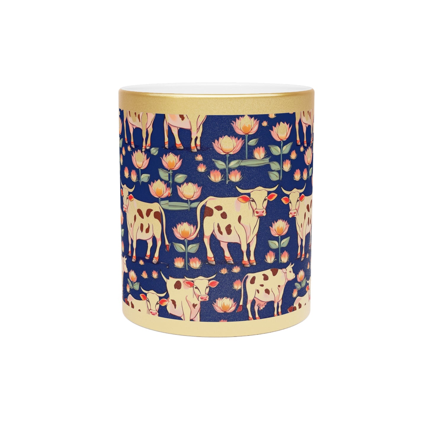 Pichwai Cows and Lotus – Metallic Coffee Mug (Gold/Silver, 11oz) | Artloom Gallery