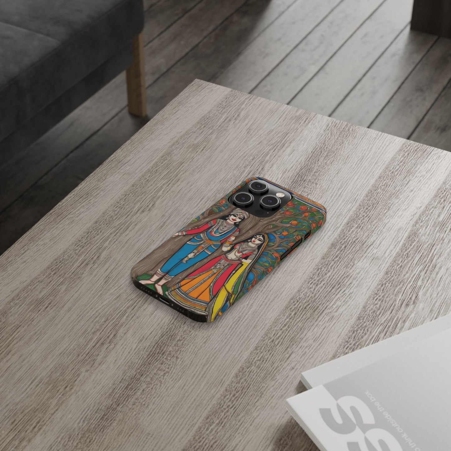 Classic Madhubani Radha Krishna Painting Night Slim Phone Case | Artloom Gallery