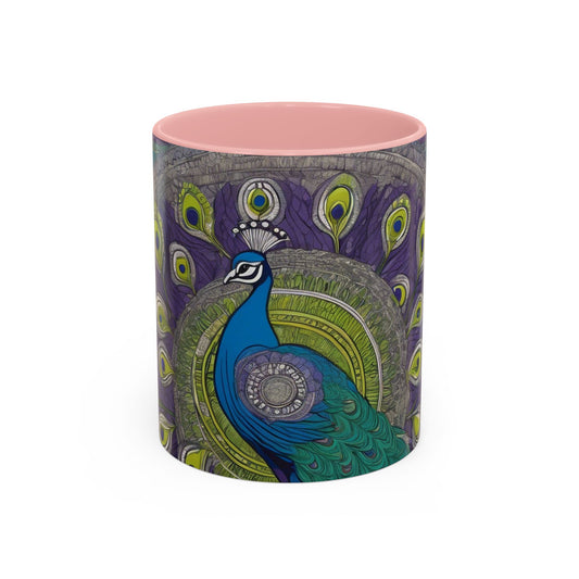 Colorful Peacock Madhubani Painting – Ceramic Accent Coffee Mug (11oz/15oz) | Artloom Gallery