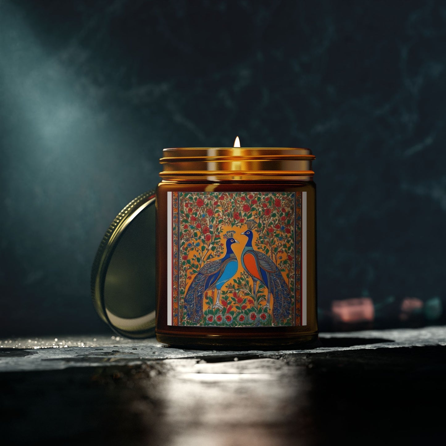 Auspicious Peacocks Scented Candle (4oz, 9oz) | Artloom Gallery