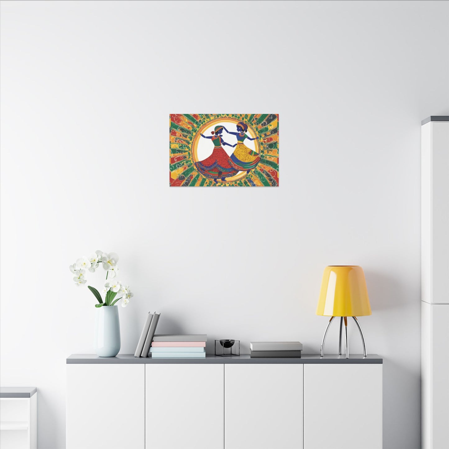 Garba Night Celebration Warli Art Canvas Print | Artloom Gallery