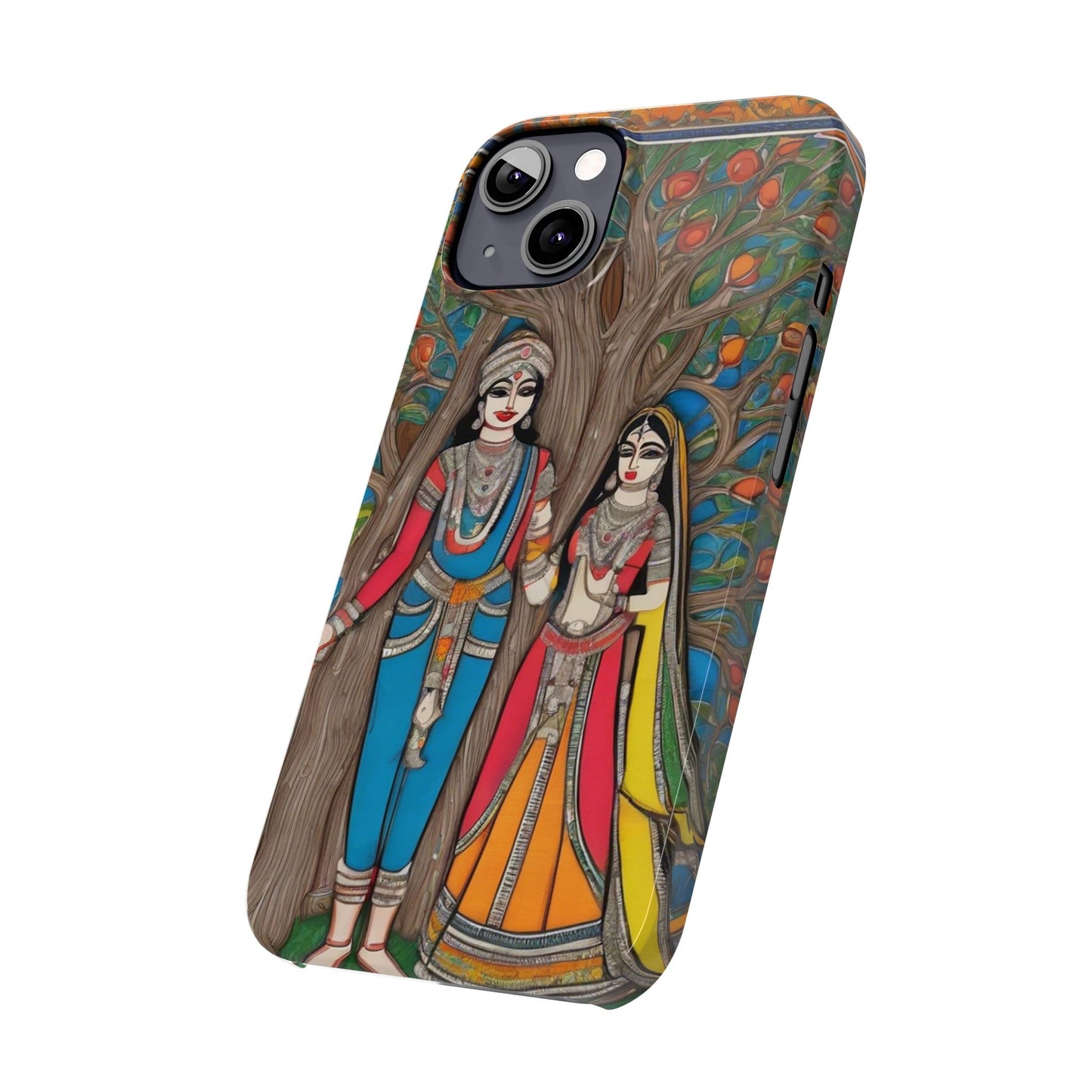 Classic Madhubani Radha Krishna Painting Night Slim Phone Case | Artloom Gallery